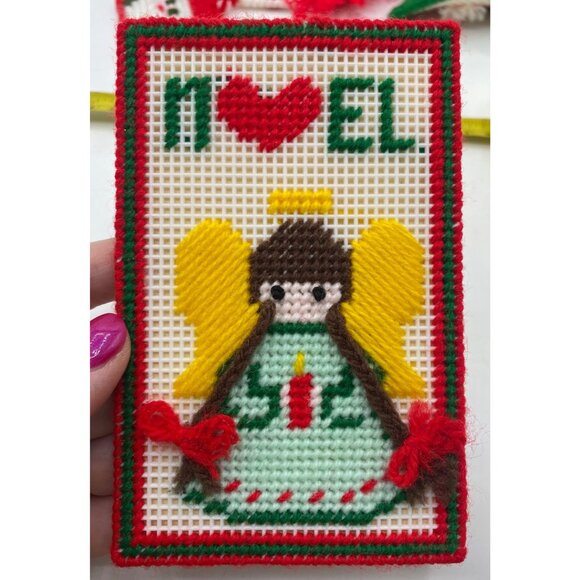 Vintage Handmade Plastic Canvas Christmas Ornaments & Card Set Lot of 5 - Picture 9 of 12